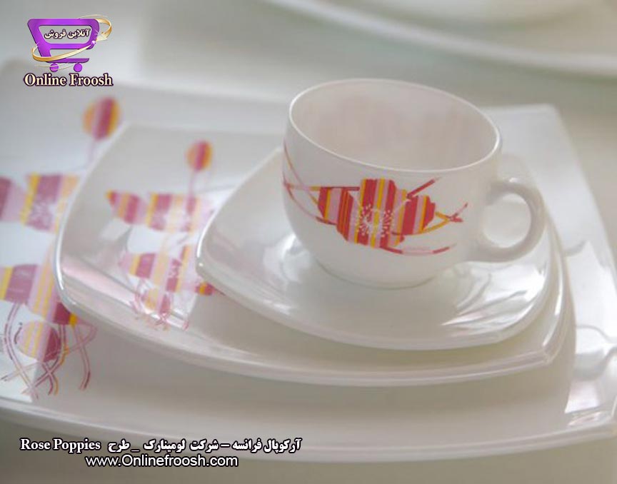 سرویس آرکوپال لومینارک فرانسه طرح رز پاپیز سفید 6 نفره 38 پارچه Luminarc Rose Poppies