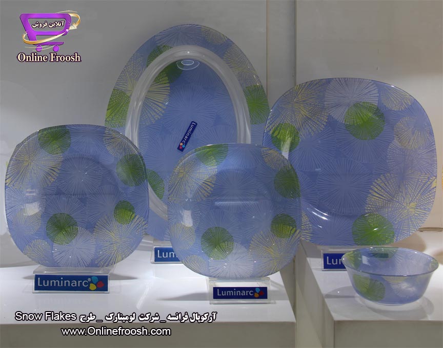 سرویس آرکوپال لومینارک فرانسه طرح اسنو فلیک آبی 6 نفره 38 پارچه Luminarc Snow Flakes