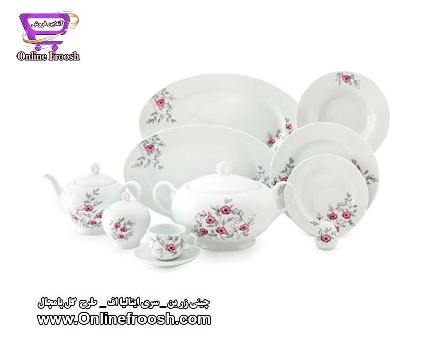 چینی زرین سری ایتالیا اف طرح گل پامچال 102 پارچه 12 نفره
