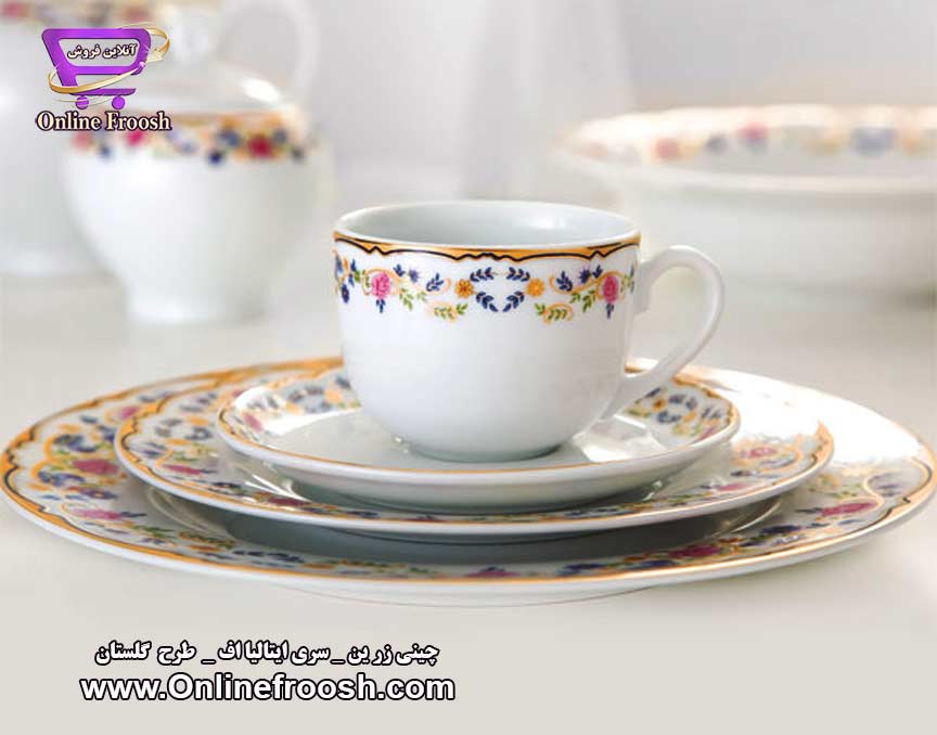 چینی زرین سری ایتالیا اف طرح گلستان 102 پارچه 12 نفره