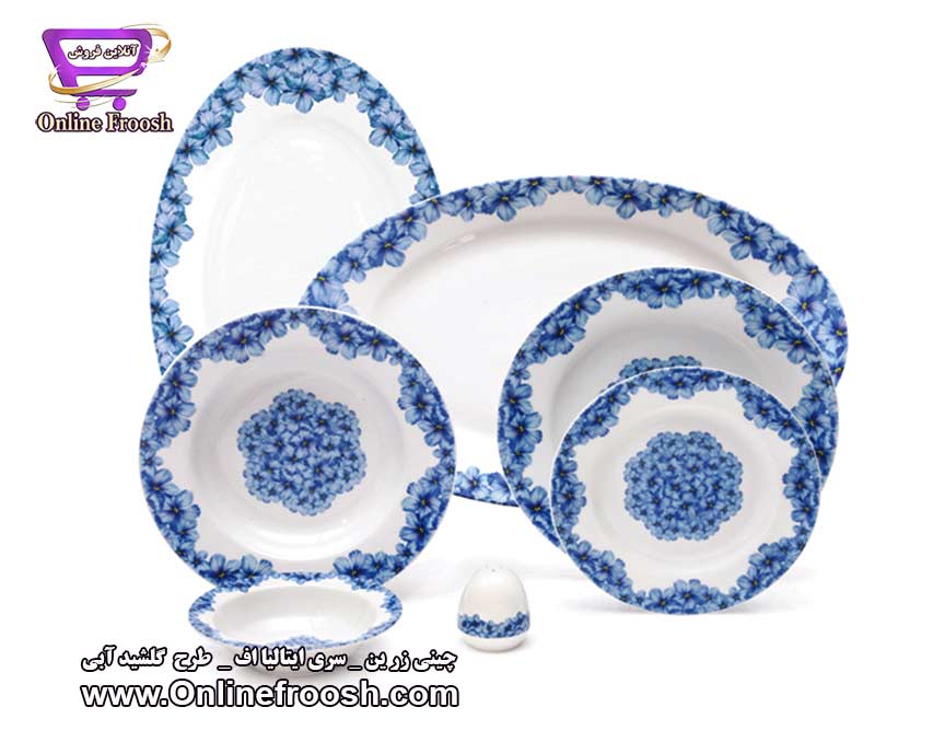  چینی زرین سری ایتالیا اف طرح گلشید آبی 102 پارچه 12 نفره