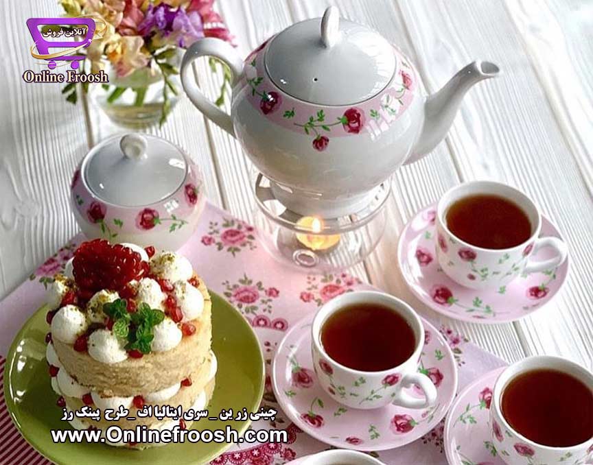  چینی زرین سری ایتالیا اف طرح پینک رز 102 پارچه 12 نفره