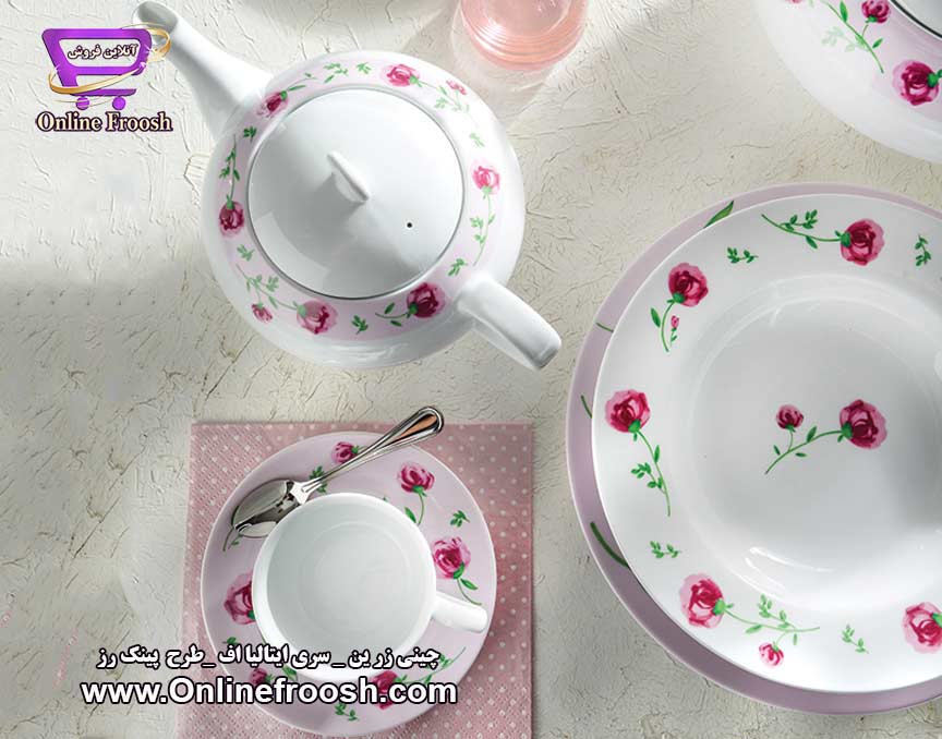 چینی زرین سری ایتالیا اف طرح پینک رز 28 پارچه 6 نفره