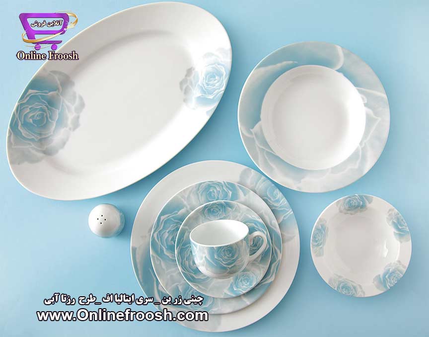 چینی زرین سری ایتالیا اف طرح رزتا آبی 102 پارچه 12 نفره