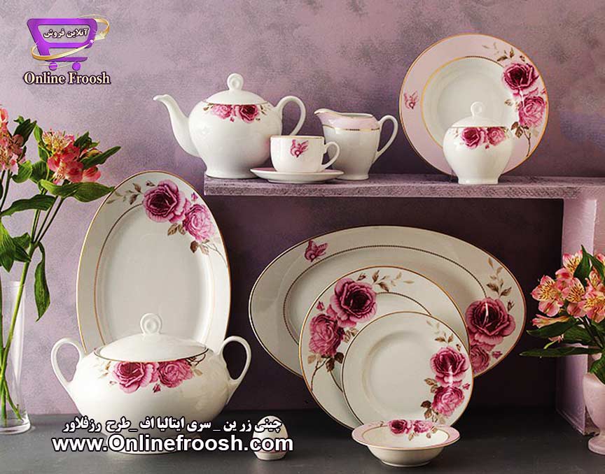 چینی زرین سری ایتالیا اف طرح رزفلاور 102 پارچه 12 نفره