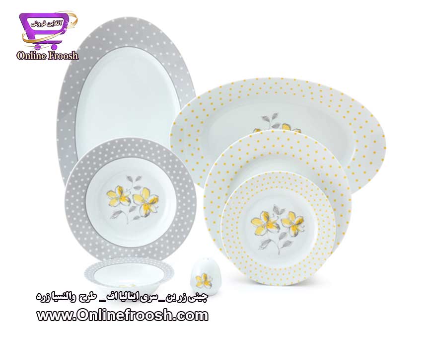 چینی زرین سری ایتالیا اف طرح والنسیا زرد 102 پارچه 12 نفره