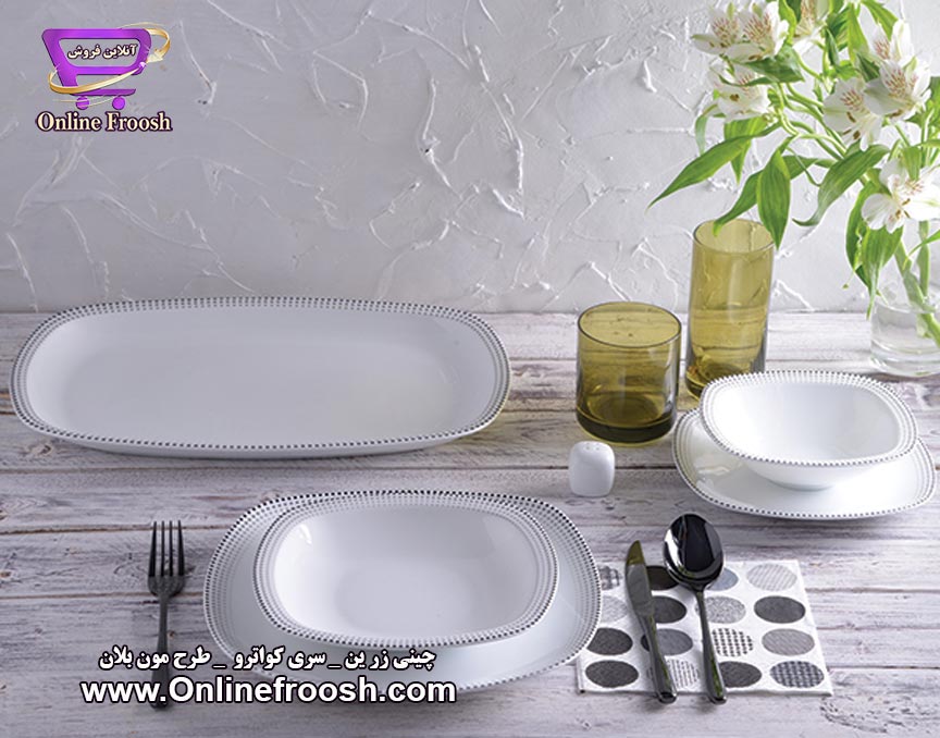 چینی زرین سری کواترو طرح مون بلان مشکی 98 پارچه 12 نفره