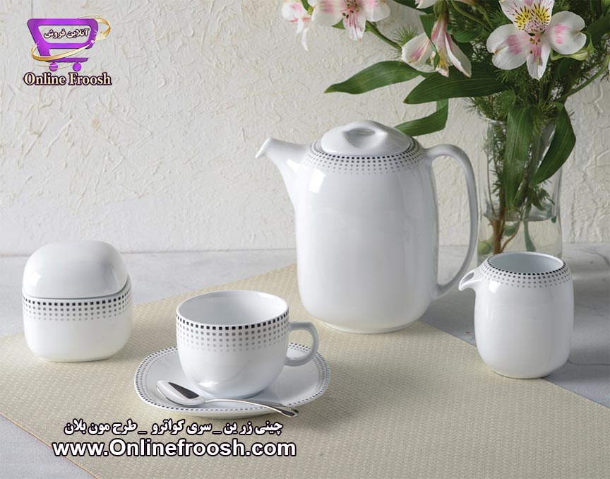 چینی زرین سری کواترو طرح مون بلان مشکی 98 پارچه 12 نفره
