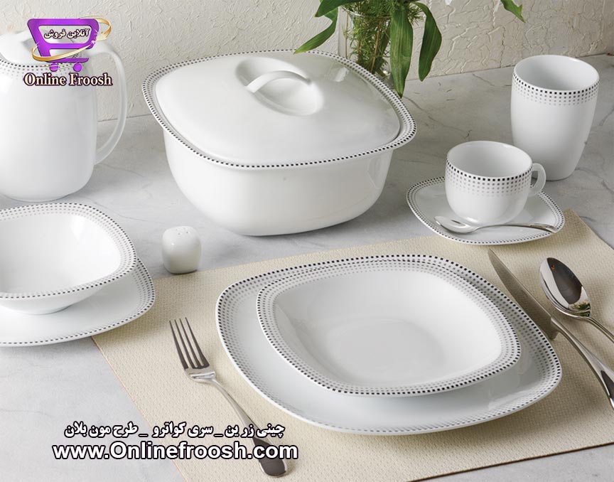 چینی زرین سری کواترو طرح مون بلان مشکی 98 پارچه 12 نفره