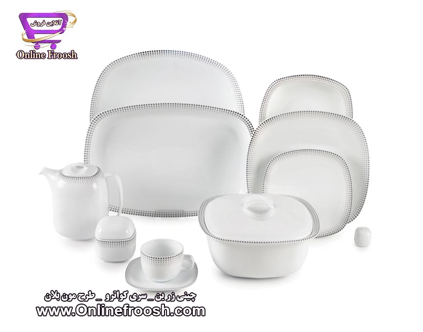 چینی زرین سری کواترو طرح مون بلان مشکی 98 پارچه 12 نفره