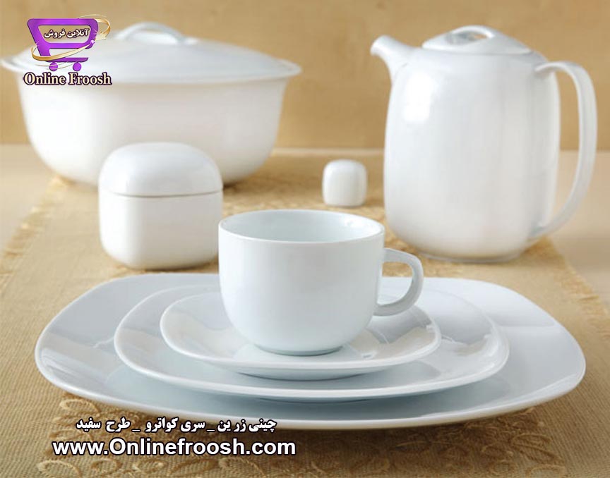 چینی زرین سری کواترو طرح سفید 27 پارچه 6 نفره