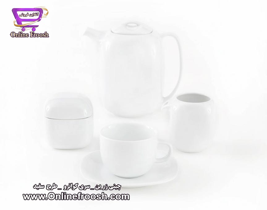 چینی زرین سری کواترو طرح سفید 98 پارچه 12 نفره