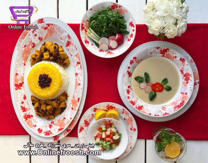 چینی زرین سری شهرزاد طرح ملانی 108 پارچه 12 نفره