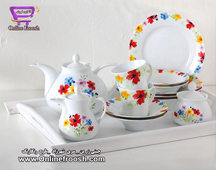 چینی زرین سری شهرزاد طرح رنگارنگ 108 پارچه 12 نفره